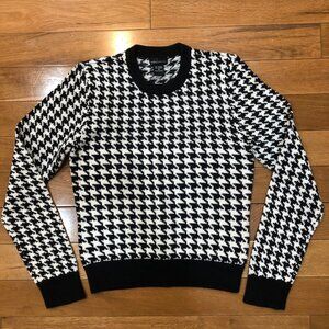 Moda International Crewneck Houndstooth Black & White Knit Sweater Size M